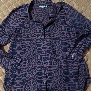 Chico's Black and Brown Animal Print Button Down Shirt size 3/16